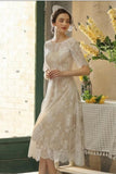 Beautiful A-line Lace Short Wedding Dresses With 3/4 Sleeves-misshow.com
