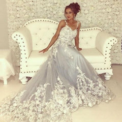 Beautiful A-line Long Sleeveless Sweetheart Prom Evening Dresses With Lace-misshow.com