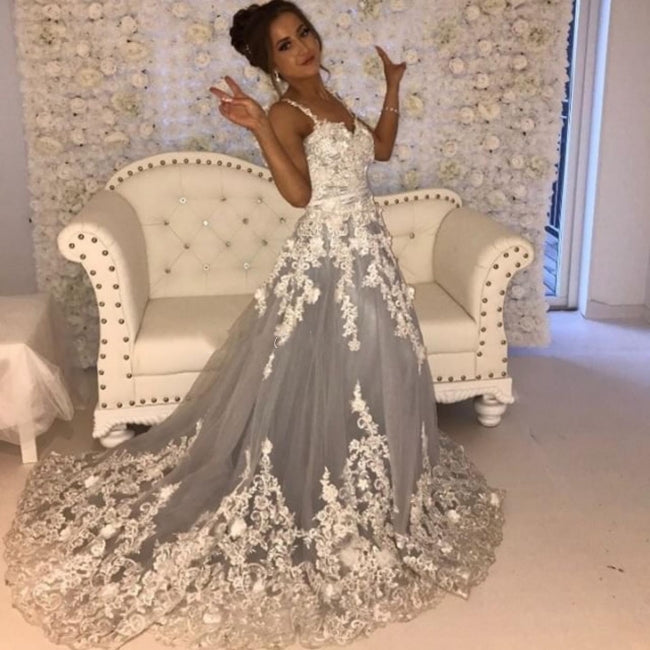 Beautiful A-line Long Sleeveless Sweetheart Prom Evening Dresses With Lace-misshow.com