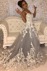 Beautiful A-line Long Sleeveless Sweetheart Prom Evening Dresses With Lace-misshow.com