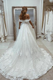 Beautiful A-Line Off-the-shoulder V-neck Wedding Dress With Lace