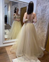 Beautiful A-line Tulle Off-the-shoulder Wedding Dresses-misshow.com