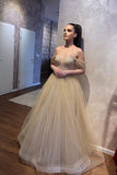 Beautiful A-line Tulle Off-the-shoulder Wedding Dresses-misshow.com
