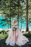 Beautiful A-line V-neck Backless Tulle Sleeveless Wedding Dresses