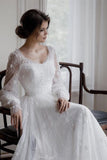 Beautiful A-line White Long Sleeves Lace Appliques Wedding Dress