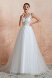 Beautiful Bateau Neck White Wedding Dress Sparkly Sequins Lace Bridal Gown
