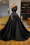 Beautiful Black A-line Satin Sleeveless Sequined Prom Dress With Slit