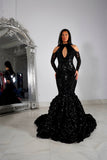 Beautiful Black Lace Long Sleeves Mermaid Prom Dress-misshow.com