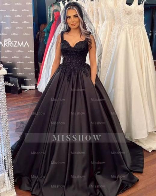 Beautiful Black Sleeveless Wedding dresses Princess with Lace Beautiful Black Sleeveless Wedding dresses Princess with Lace