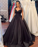 Beautiful Black Sleeveless Wedding dresses Princess with Lace-misshow.com