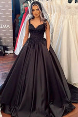 Beautiful Black Sleeveless Wedding dresses Princess with Lace-misshow.com