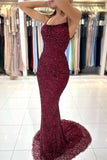 Beautiful Burgundy Long Sequined Mermaid Evening Dresses-misshow.com