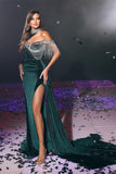 Beautiful Dark Green Mermaid High Neck Prom Dress With Slit