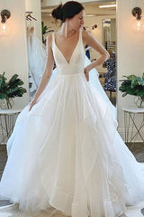 Find this Chic Deep V-neck White Wedding Dressat Misshow, available in everyone color and size you could possibly imagine, which makes picking out the perfect prom dress for your big day easily!