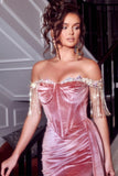 Beautiful Dusty Rose Off-the-shoulder Glitter Mermaid Prom Dress With Slit-misshow.com