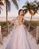 Beautiful evening dress long pink Prom dresses with lace-misshow.com