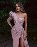 Beautiful evening dress long pink | Prom dresses with lace sleeves-misshow.com