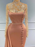 Beautiful evening dresses long with lace sleeves-misshow.com
