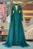 Beautiful Green A-line Long Sleeves High Neck Prom Dress With Lace-misshow.com