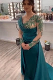 Beautiful Green Long Beading Long Sleeves Prom Dress With Slit-misshow.com