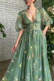 Beautiful Green V-neck A-line Appliques Prom Dress-misshow.com