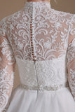 Beautiful Jewel Long-Sleeve A-Line Floor-Length Wedding Dresses with Pattern-misshow.com
