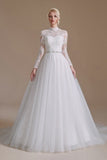 Beautiful Jewel Long-Sleeve A-Line Floor-Length Wedding Dresses with Pattern