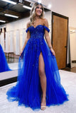 Beautiful Long A-line Off-the-shoulder Lace Prom Dress With Slit-misshow.com