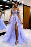 Beautiful Long A-line Off-the-shoulder Lace Prom Dress With Slit