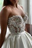 Beautiful Long A-Line Satin Beading Sleeveless Wedding Dresses With Lace-misshow.com