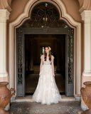 Beautiful Long A-line V-neck Lace Wedding Dresses With Cap Sleeves-misshow.com