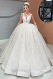 Beautiful Long Ball Gown Spaghetti Strap Lace Wedding Dress-misshow.com