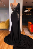 Beautiful Long Black Mermaid Beading Lace Prom Dress-misshow.com