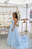 Beautiful Long Blue A-line Appliques Sleeveless Evening Dresses With Lace-misshow.com