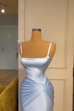 Beautiful Long Blue Mermaid Evening Dresses Simple Straps Prom Dresses-misshow.com