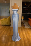 Beautiful Long Blue Mermaid Evening Dresses Simple Straps Prom Dresses-misshow.com