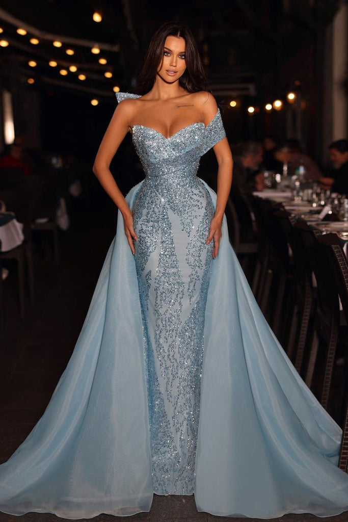 Gorgeous Red One Shoulder Sequined Sleeveless Mermaid Prom Dress