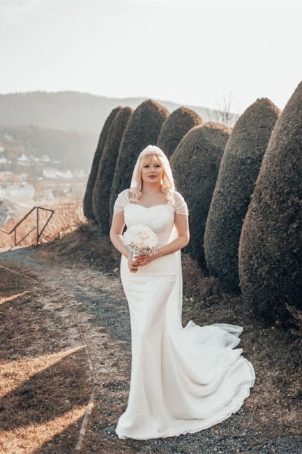Beautiful Long Glitter Off-the-shoulder Sequined Mermaid Wedding Dress-misshow.com