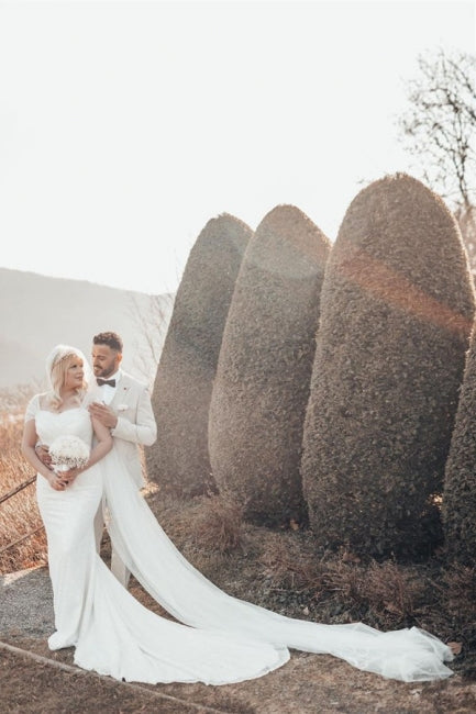 Beautiful Long Glitter Off-the-shoulder Sequined Mermaid Wedding Dress-misshow.com