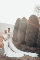 Beautiful Long Glitter Off-the-shoulder Sequined Mermaid Wedding Dress-misshow.com