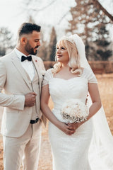 Beautiful Long Glitter Off-the-shoulder Sequined Mermaid Wedding Dress-misshow.com