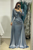 Beautiful Long Jewel Satin Long Sleeves Mermaid Prom Dress-misshow.com