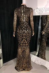 Beautiful Long Mermaid High Neck Lace Long Sleeves Prom Dress-misshow.com