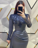 Beautiful Long Mermaid High Neck Sequined Prom Dress With Long Sleeves-misshow.com