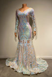 Beautiful Long Mermaid Lace Long Sleeves Evening Dress With Train-misshow.com