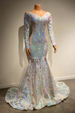 Beautiful Long Mermaid Lace Long Sleeves Evening Dress With Train-misshow.com
