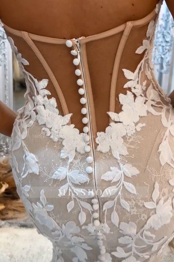 Elegant Long Mermaid Off-the-Shoulder Appliques Lace Backless Wedding Dress