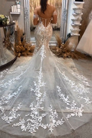 Beautiful Long Mermaid Off-the-shoulder Appliques Sleeveless Wedding Dress With Lace