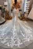 Beautiful Long Mermaid Off-the-shoulder Appliques Sleeveless Wedding Dress With Lace-misshow.com