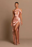 Beautiful Long Mermaid One Shoulder Satin Prom Dress With Slit-misshow.com